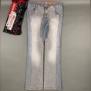 Akademiks 90s Flared Jeans Cut Sew Pinstripe Paneled Denim 💨
